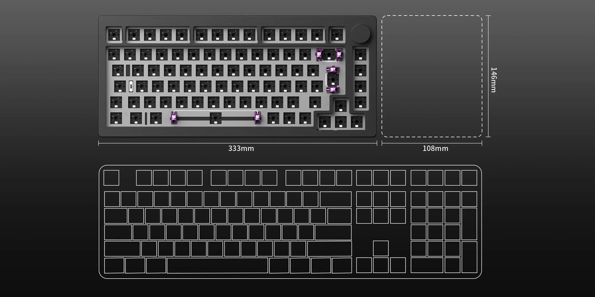 M1W V3 Dark Night DIY Kit ISO 75% Layout Aluminum with Knob